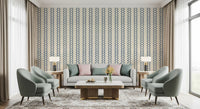 Tight repeat of slate blue zellige stripes for a neat, rhythmic wallpaper finish