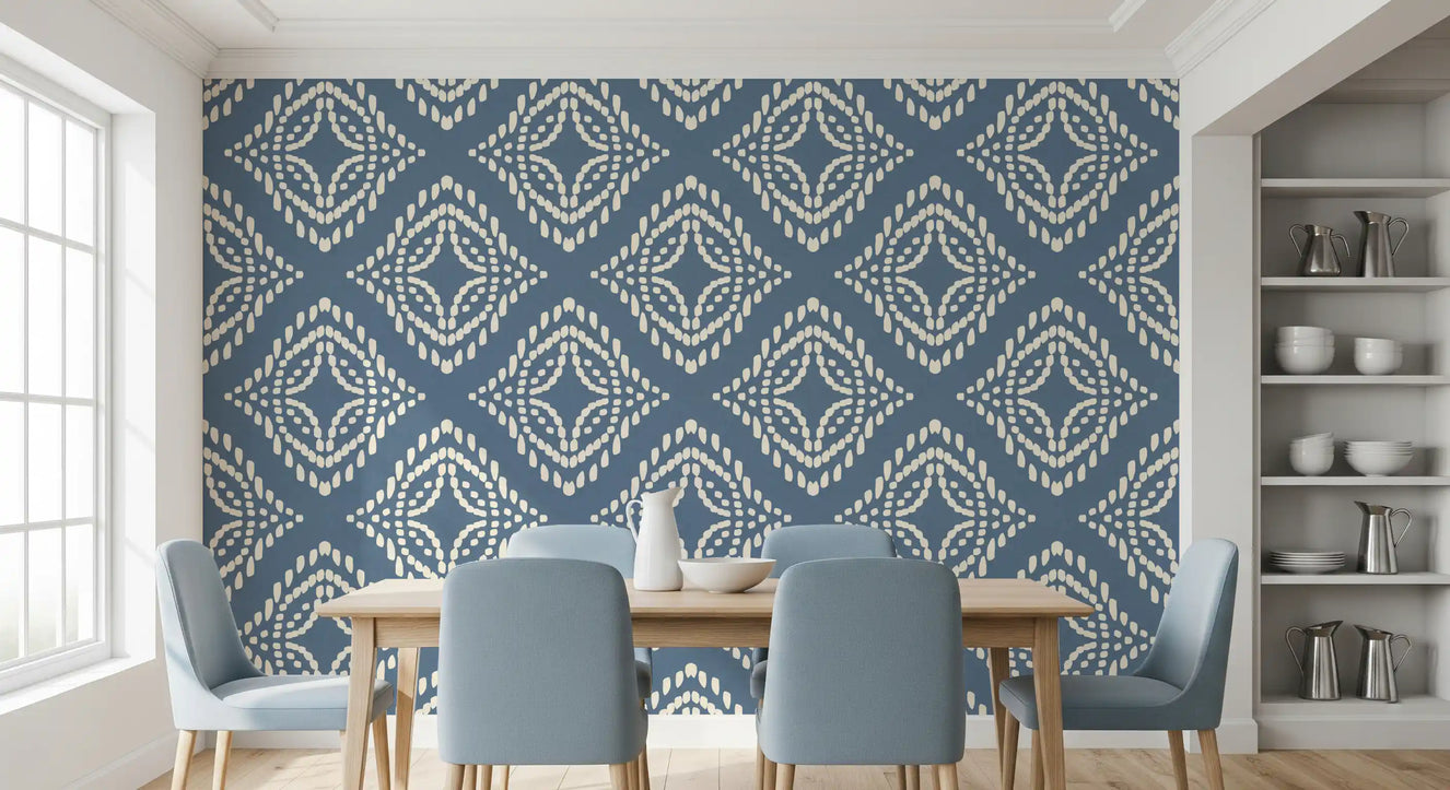 Block Print Ornament Slate Blue Canvas Wallpaper⁠