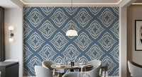 Cream dashes gather into a sharp diamond at the core of this canvas wallpaper