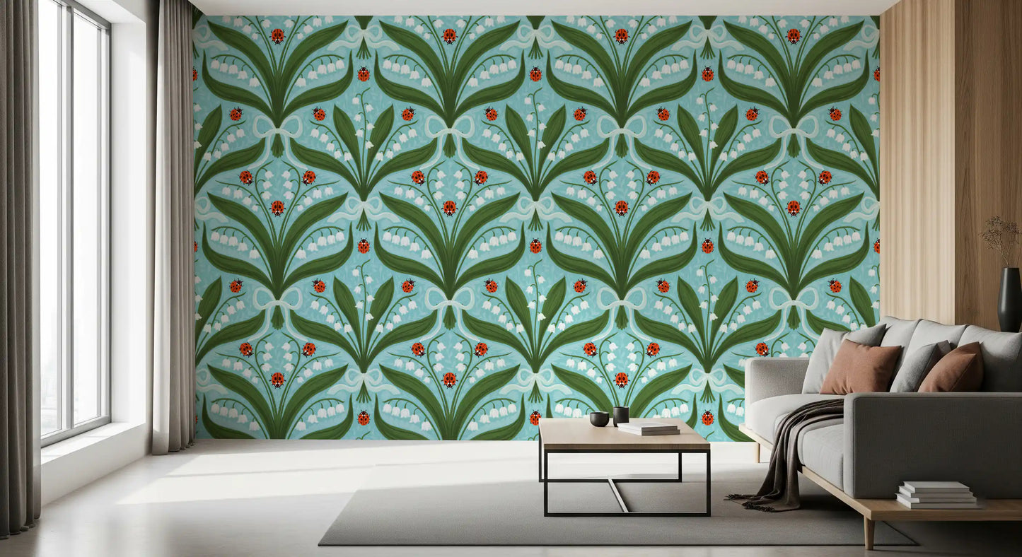Cottage-garden lily wallpaper adding charm to a light-filled Hallway 