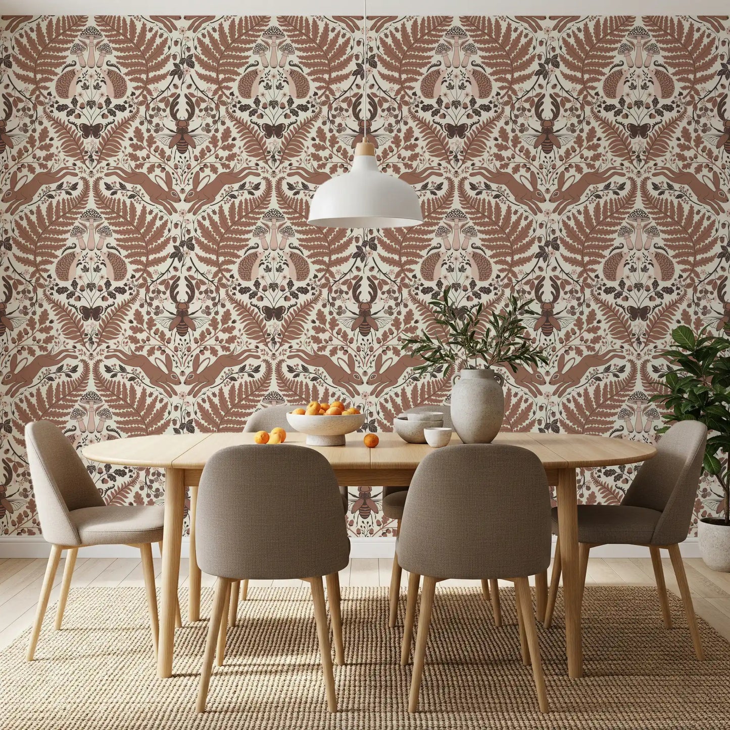 Woodland Whispers/Owls and Squirrels in the Oak/mocha mousse brown and arona blue Wallpaper⁠