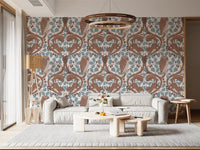 Acorn-laden oak branches lift a bright hallway in brown owl wallpaper