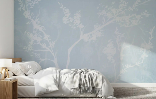 Ethereal Blue Blossom wall mural gives a Kids bedroom a calm, dreamy backdrop.