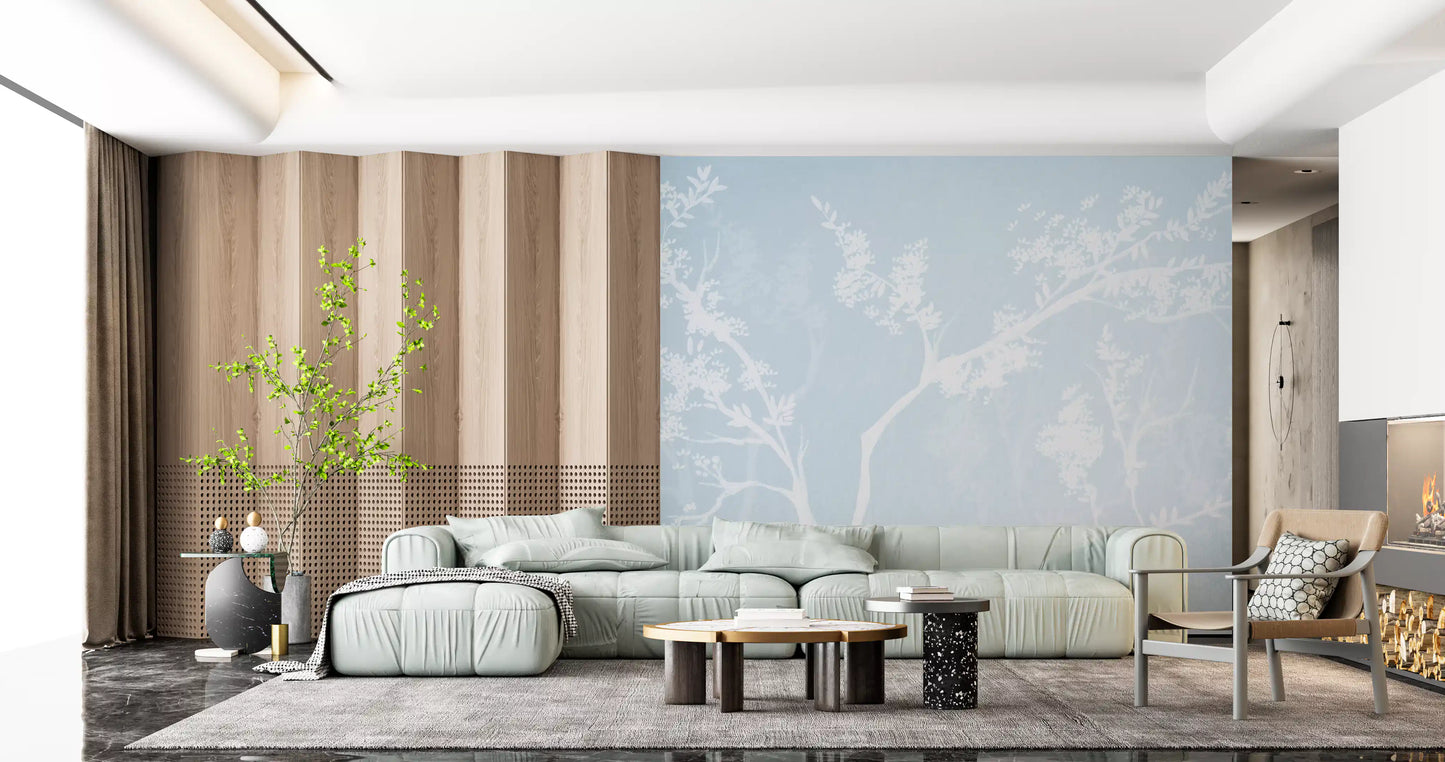Slim limbs and tiny buds layer over this Blossom Silhouette wall mural.