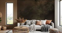 Pale blossom drifts through brown fog in this misty forest wall mural