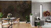 A misty woodland scene grounds a dining room with this wall mural