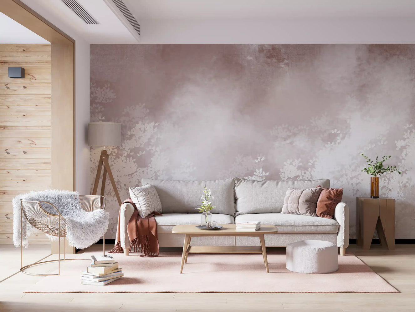 Gentle Leaf Veil Misty white meadow Wall Mural