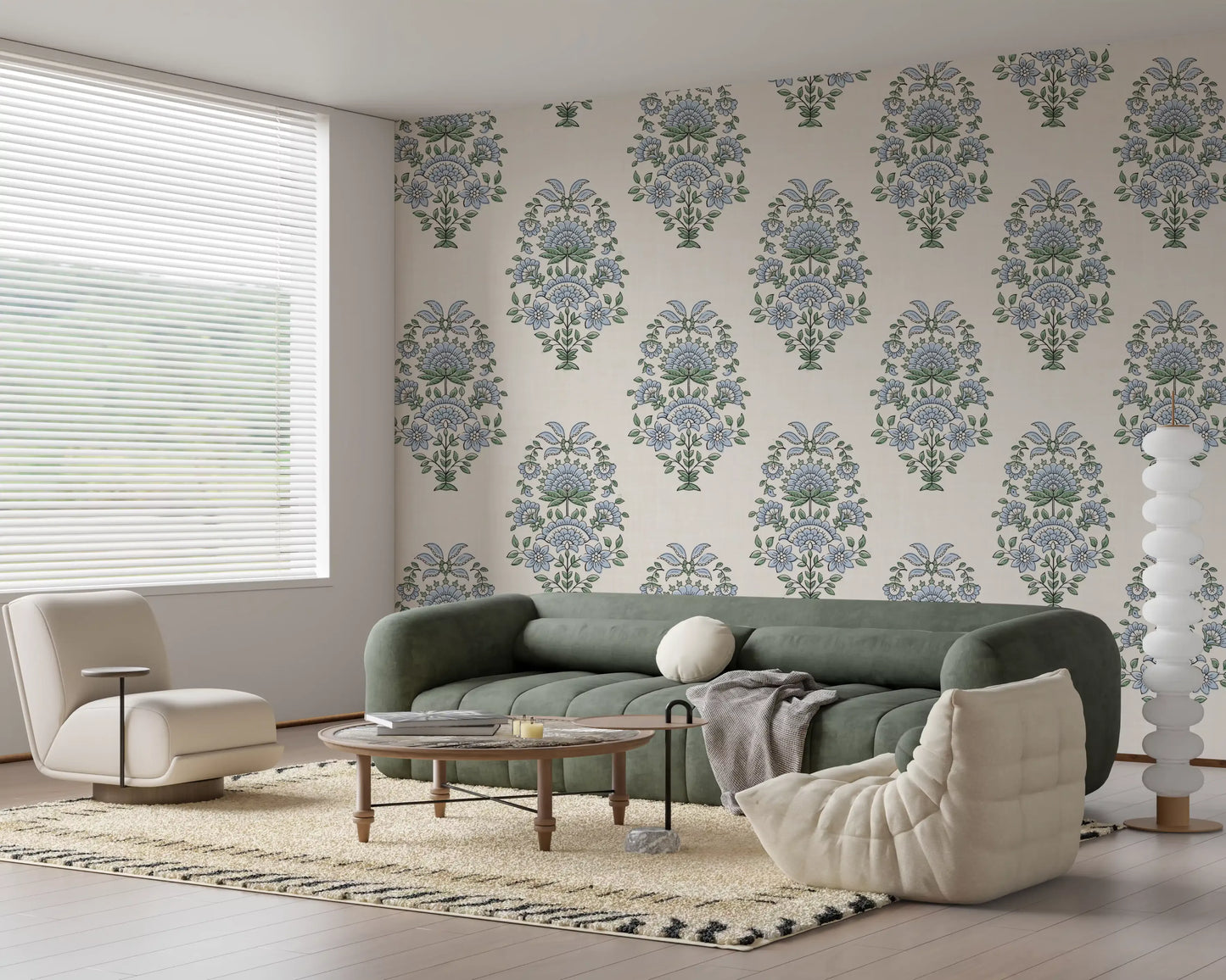 Serene Blue Floral Motif Wallpaper⁠