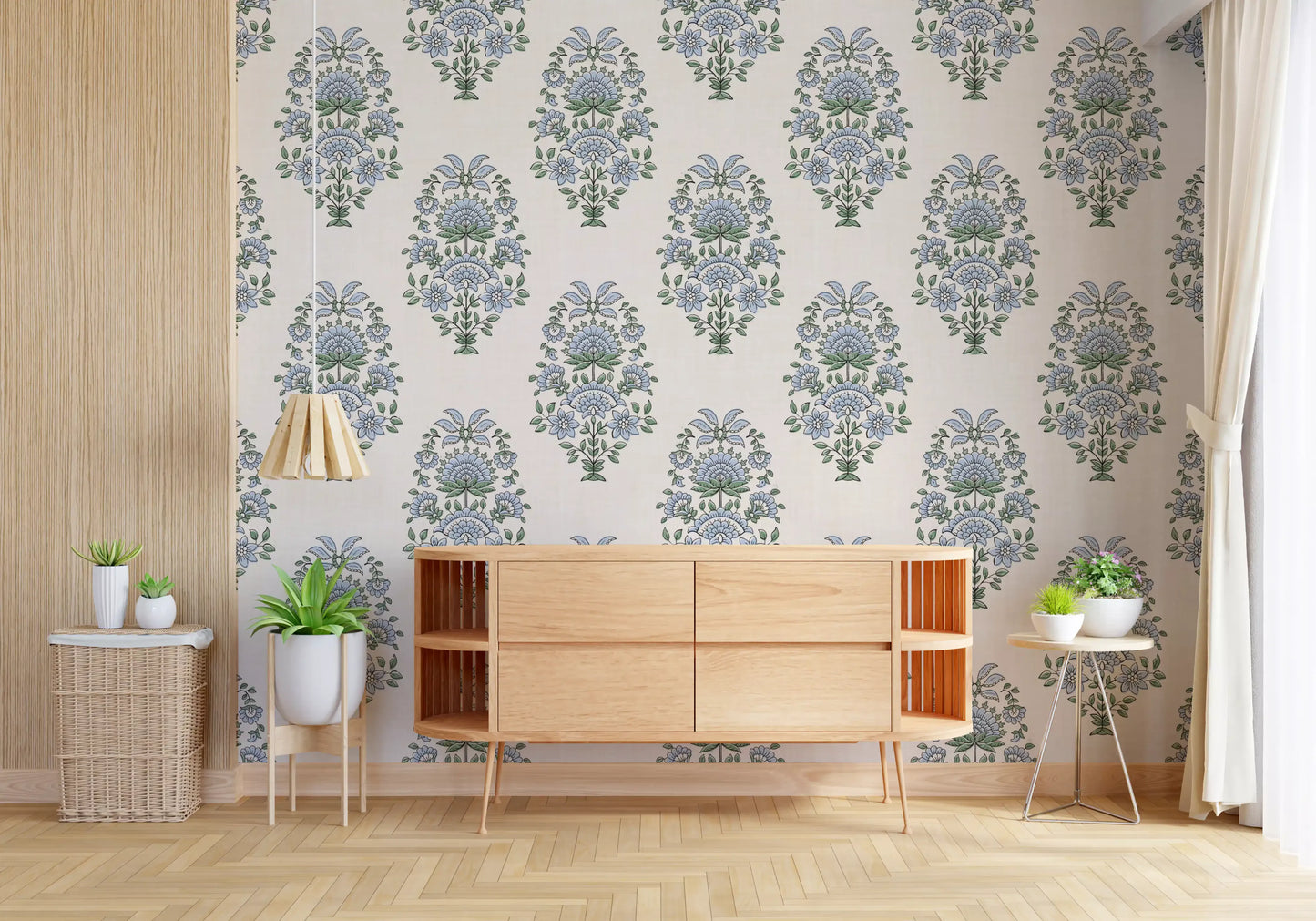 Serene Blue Floral Motif Wallpaper⁠