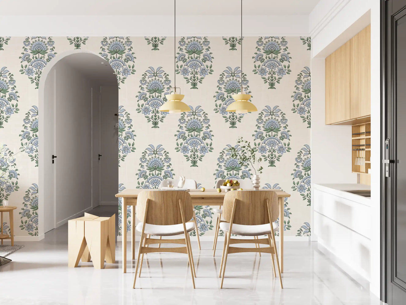 Serene Blue Floral Motif Wallpaper⁠