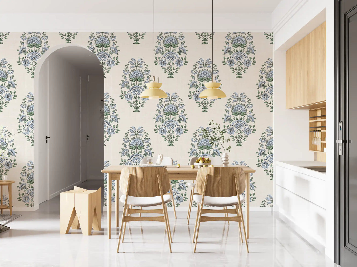 Serene Blue Floral Motif Wallpaper⁠