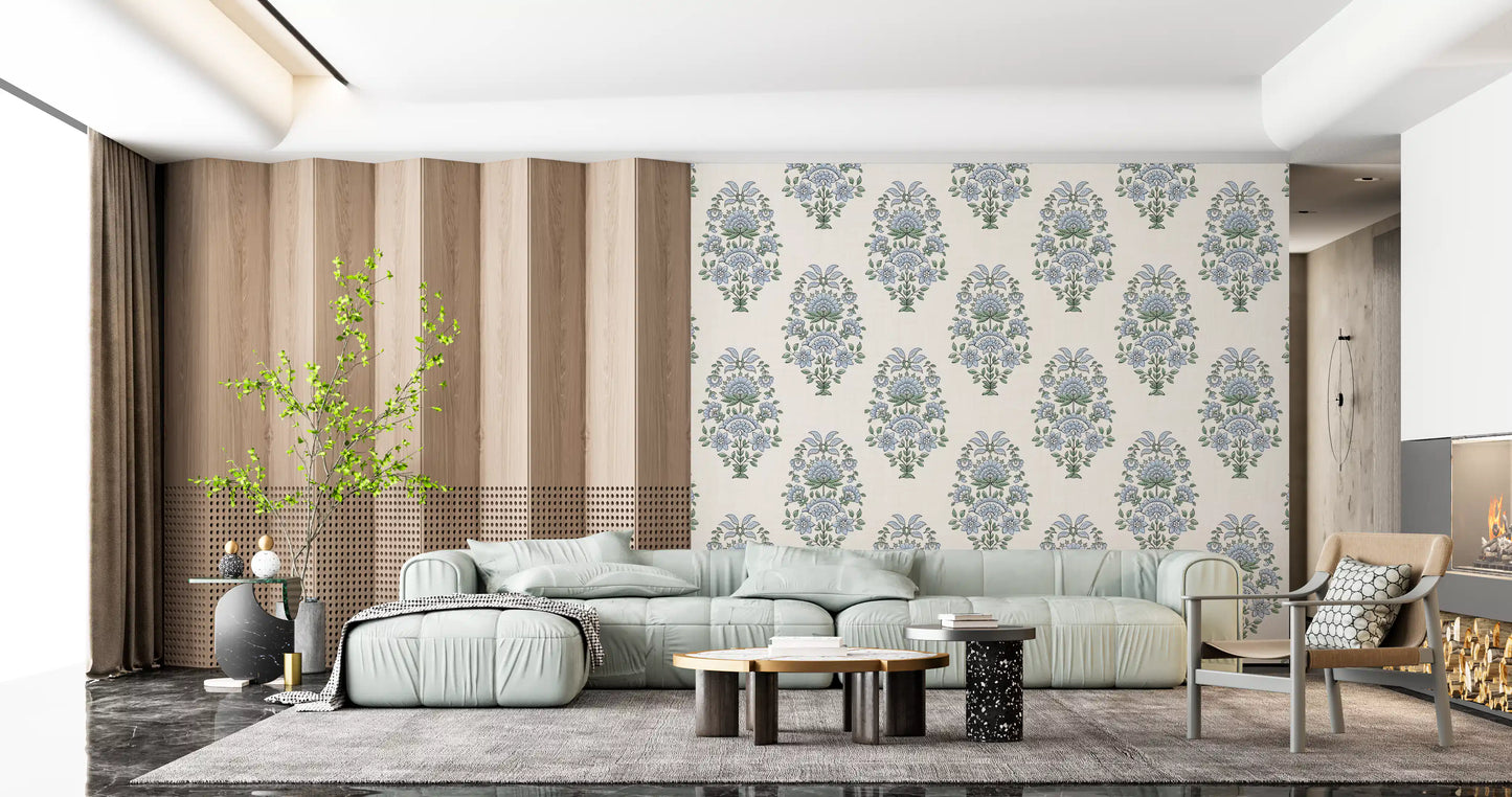 Serene Blue Floral Motif Wallpaper⁠