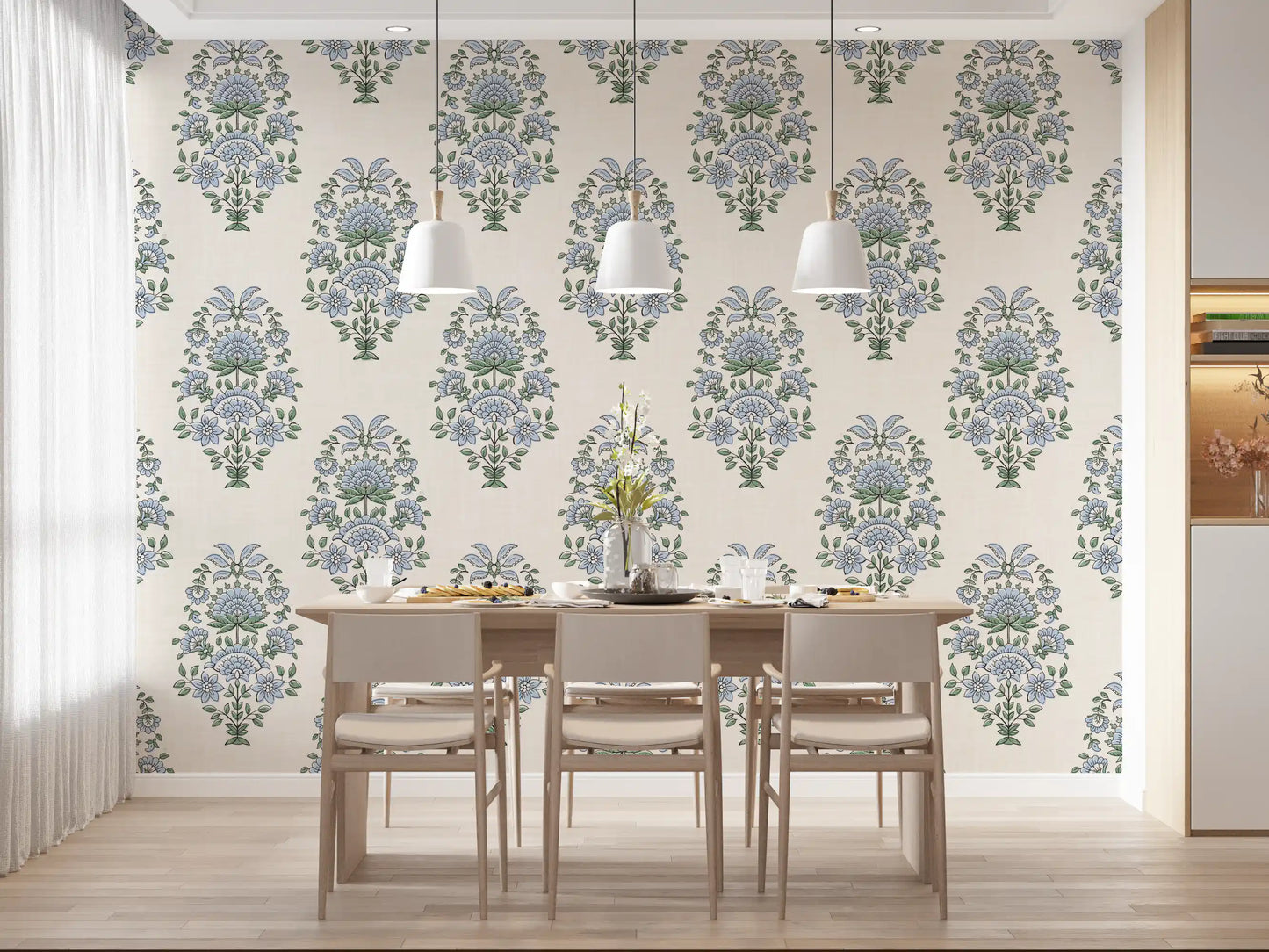 Serene Blue Floral Motif Wallpaper⁠