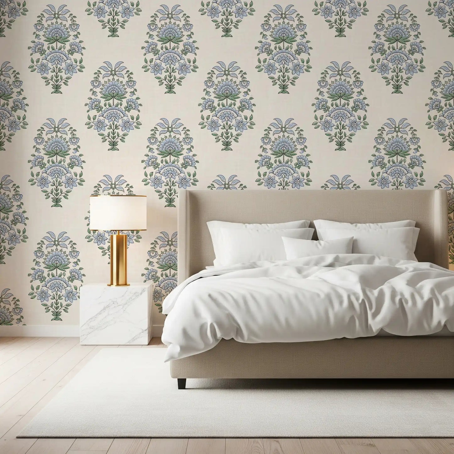 Serene Blue Floral Motif Wallpaper⁠