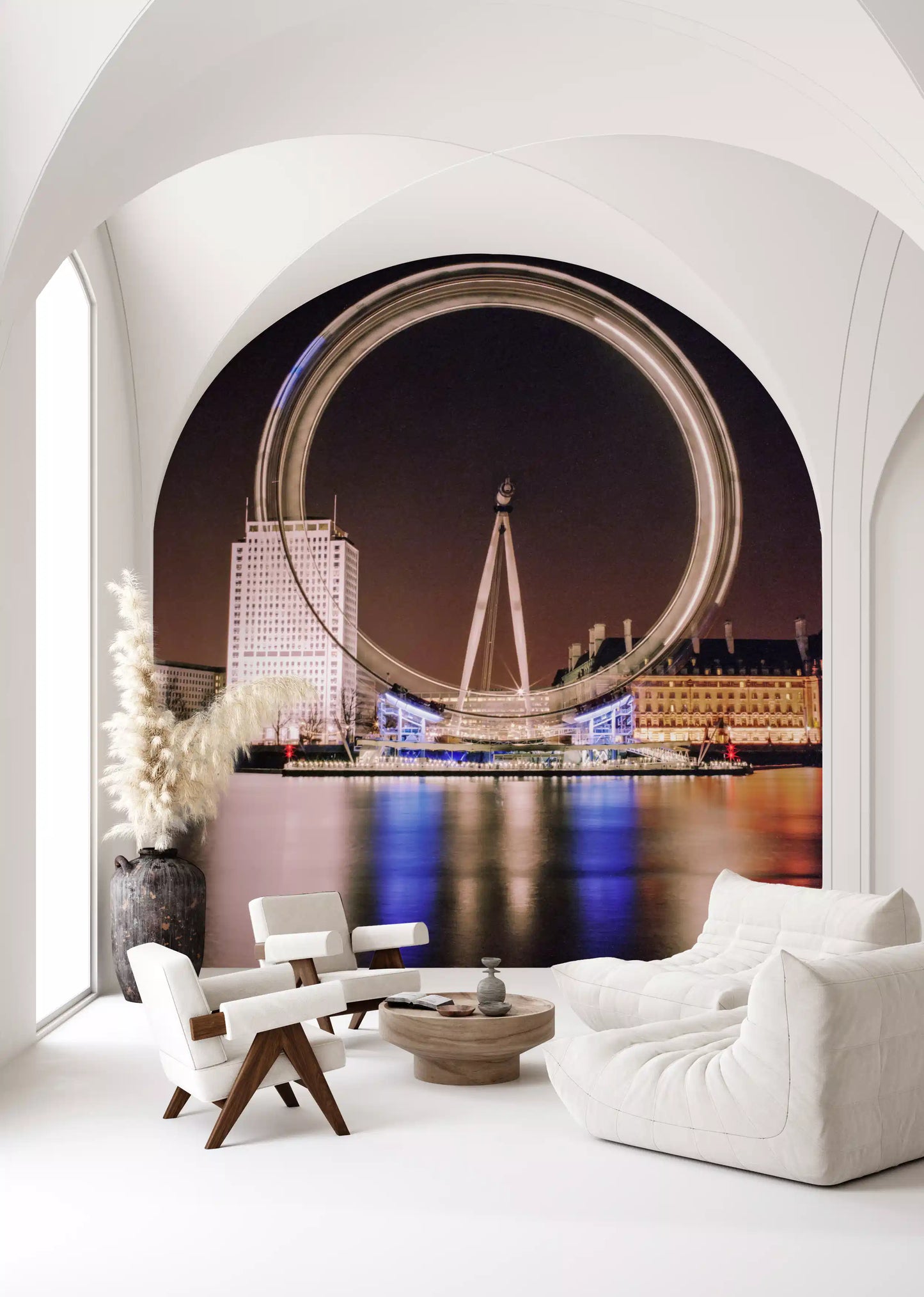 Long-exposure blur turns the London Eye into a glowing ring on this wall mural