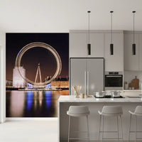 Warm city lights mirror on the river in the London Eye wall mural