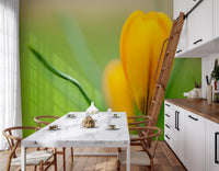 Kitchen-dining nook styled with the yellow crocus Serenity wall mural
