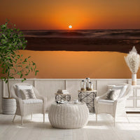 Restful living room finished with the glowing Ocean Horizon wall mural.