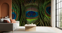 Bright Living room carrying the jewel-toned peacock feather wall mural