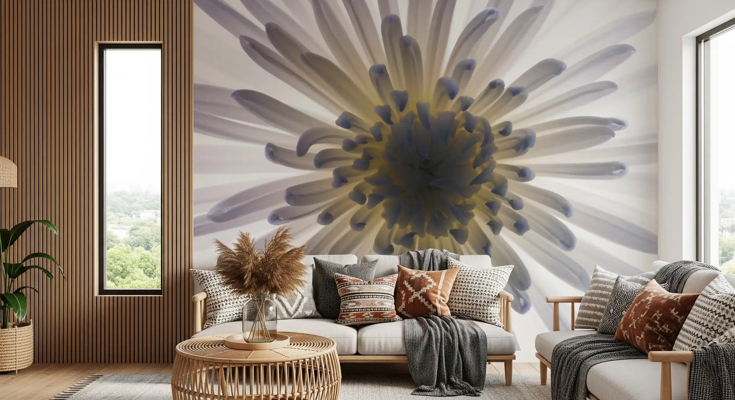 A living room feels lighter and warmer with the Luminous Petals wall mural