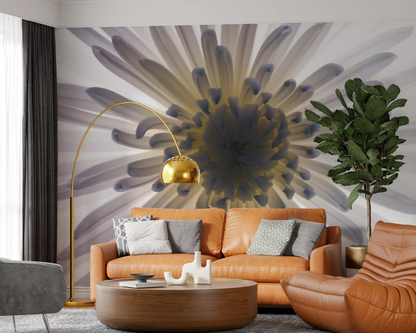 One huge chrysanthemum fills a lounge on the Luminous Petals wall mural