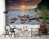 Amber and grey tones balance the mood of this Coastal Sunset wall mural
