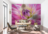 Veining runs along each magenta petal on the dahlia blossom wall mural.
