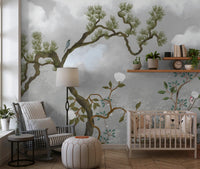 Quiet Nursery cantered on the Garden Bloom chinoiserie wall mural