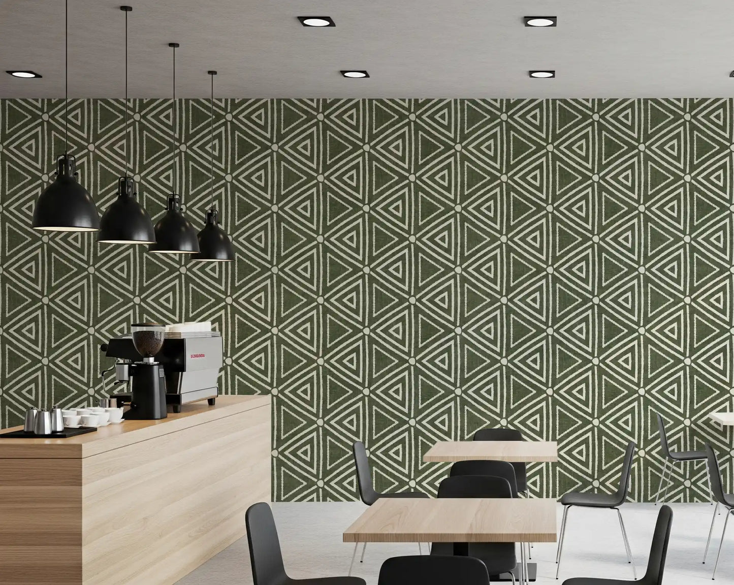 Textured Mudcloth Geometric Triangles Boho Moss Green Wallpaper⁠