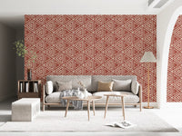 Earthy boho terracotta wallpaper set in a calm hallway 