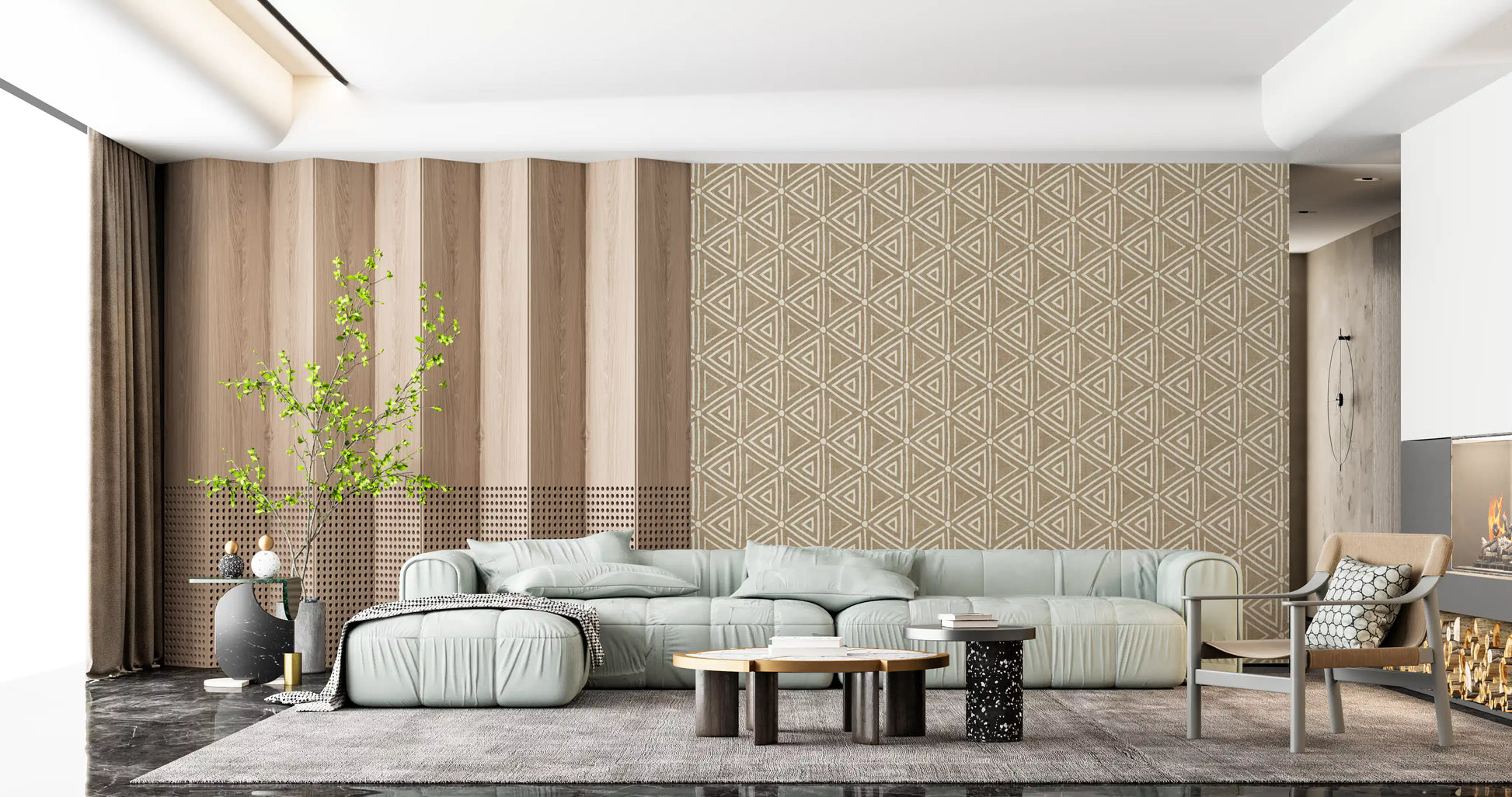 Hand-style outlines trace every triangle in this Mudcloth Geometric wallpaper