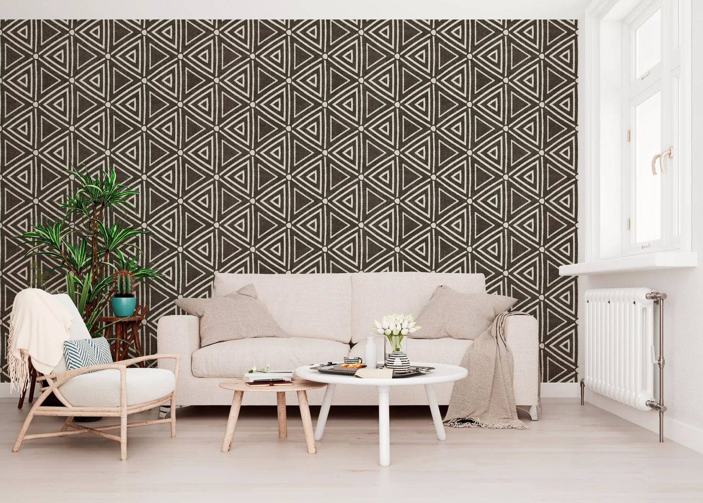 Textured Mudcloth Geometric Triangles Boho Dark Umber Brown  Wallpaper⁠