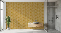 Tiny dots mark every junction of the triangle grid in mudcloth wallpaper
