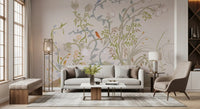 Gentle Hallway  focus from chinoiserie wall mural vines and resting 