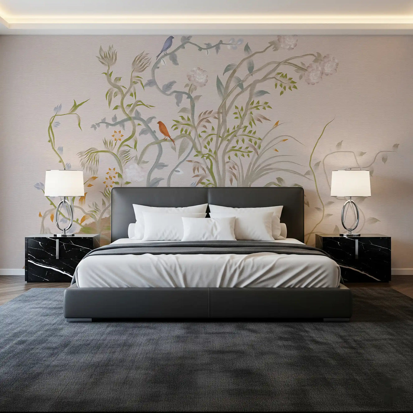 Whispering Vines & Chinoiserie Songbirds Wall Mural