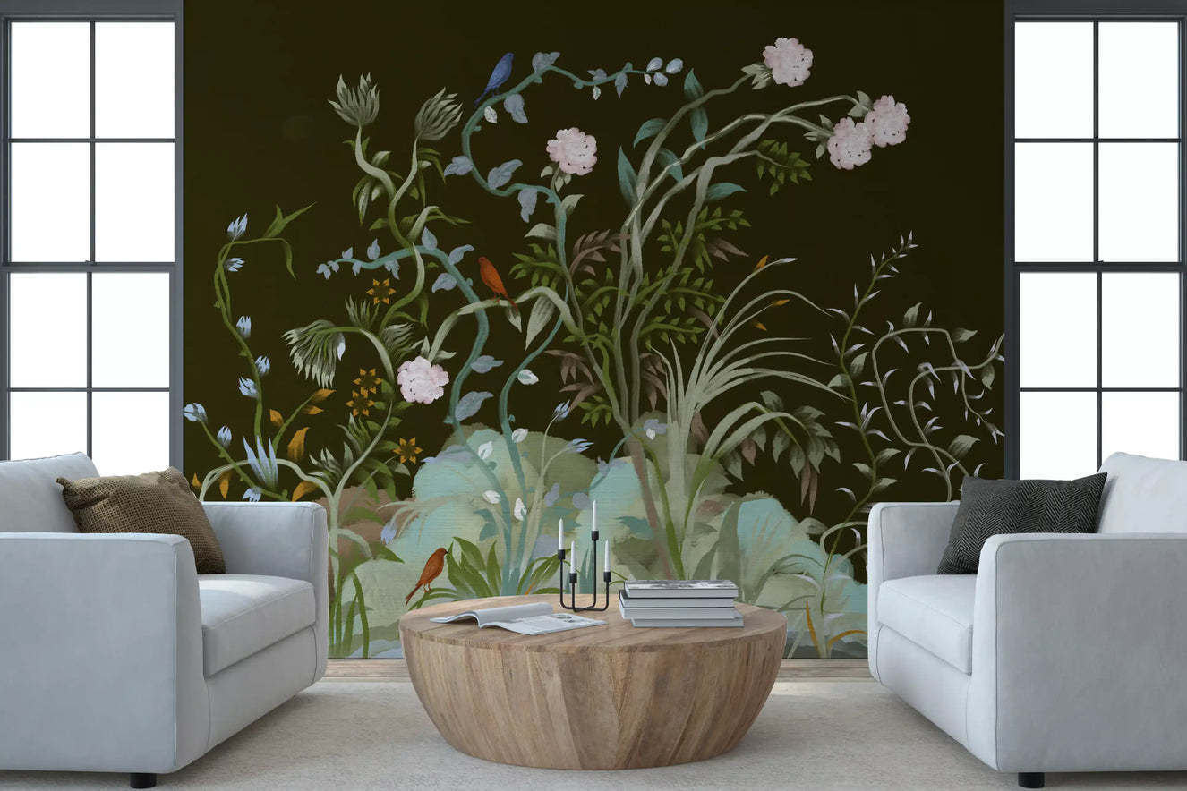 Enchanted Grove Birds Chinoiserie Botanical Flower trees Wall Mural