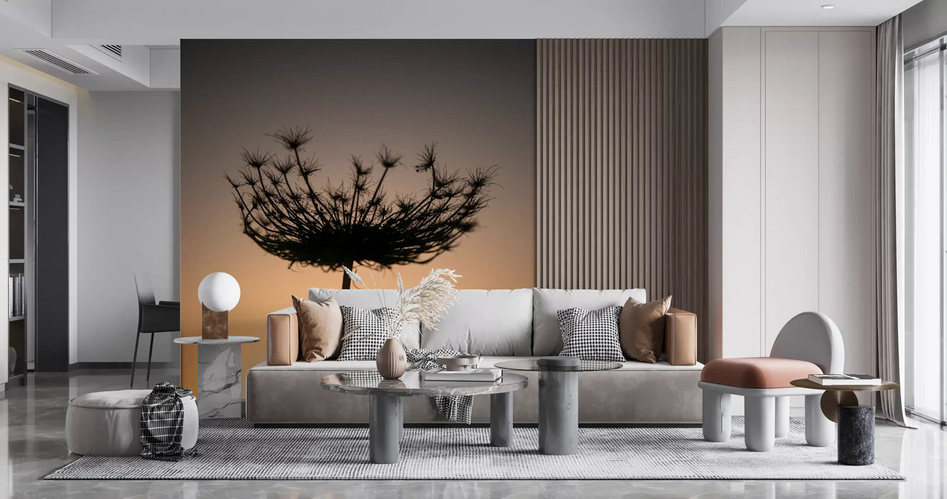 Golden Hour Seed Head Silhouette Wall Mural