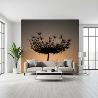 Hushed evening pull sits inside the Golden Hour Seed Head Silhouette wall mural.