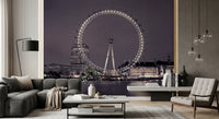 At nightfall, a living room shifts moody by the Midnight Radiance wall mural.