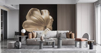Warm sepia gradients glide across the Ethereal Tulip Bloom wall mural in gold tones.