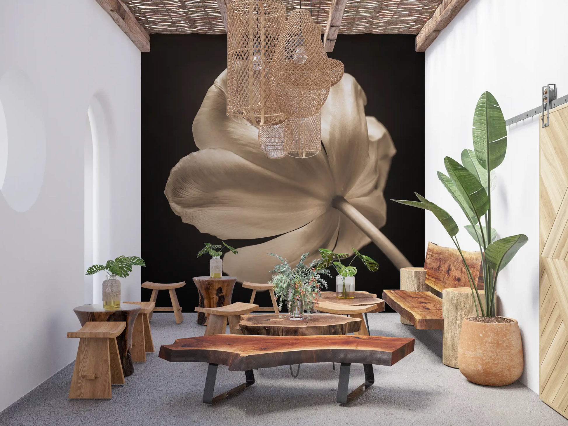 Curving petals splay outward on the Ethereal Tulip Bloom wall mural for depth.