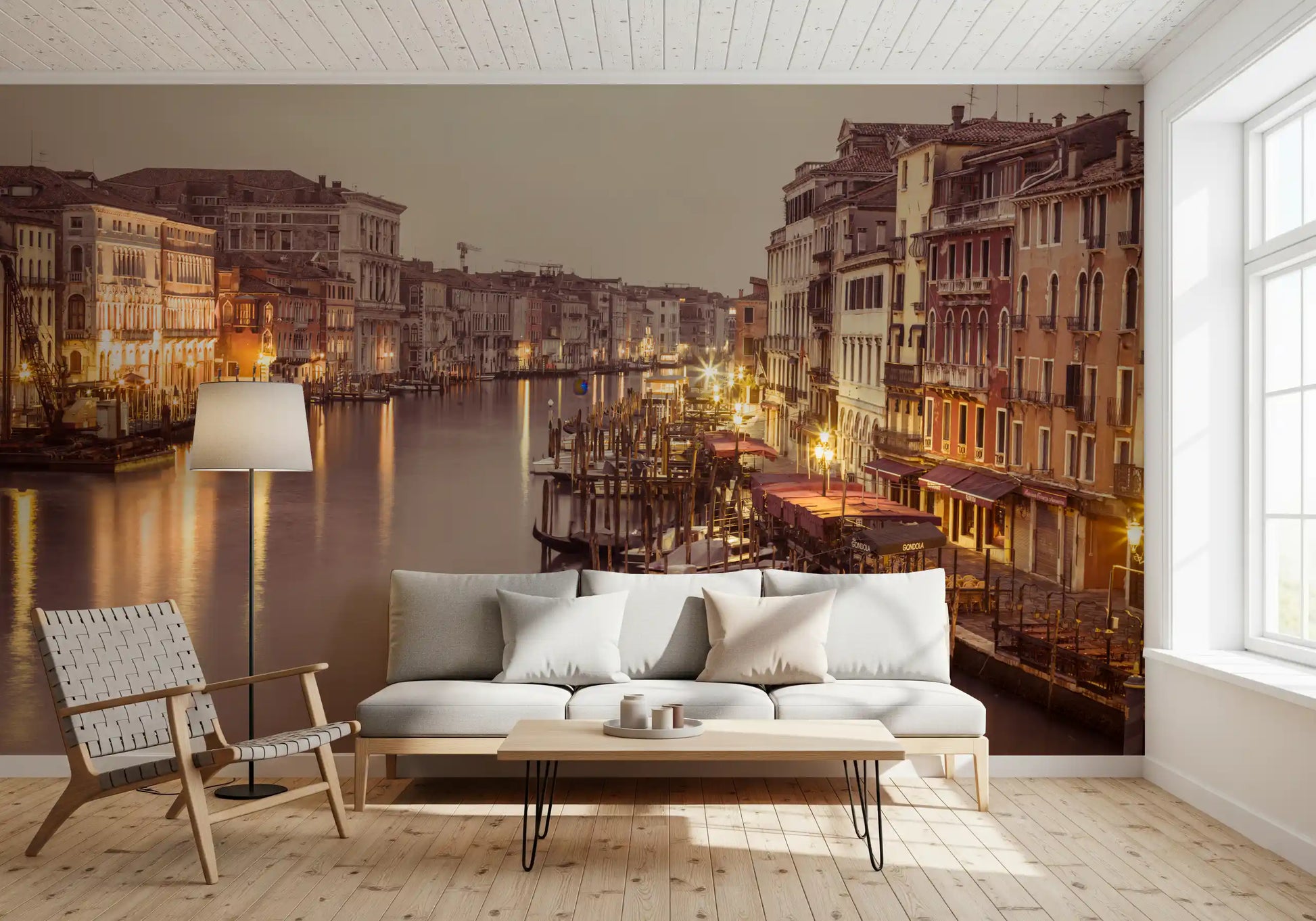 Glass-flat water doubles each lantern and window in this Grand Glow wall mural