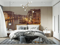 Red canopies cover boats at the right dock in this Venetian Grand wall mural