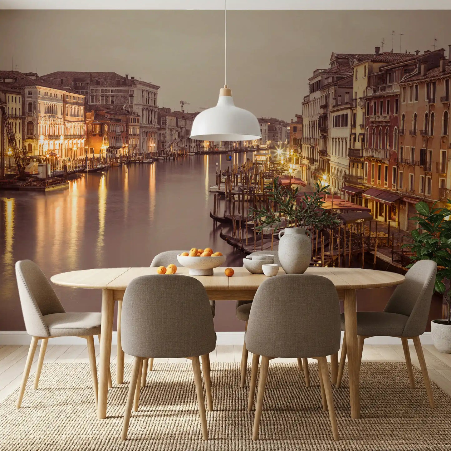 Italian dusk falls into the Dining room by this Canal Glow wall mural