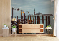 Overcast grey palette holds a Hallway  in stillness beneath this Pier wall mural