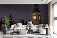 Honey stone facades sweep below a purple sky on this Twilight Over Big Ben wall mural.