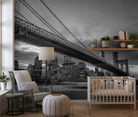 Suspension cables drape over the Nursery in this Monochrome Night wall mural