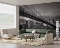 Water surface ripples beneath the bridge in this Brooklyn Monochrome wall mural