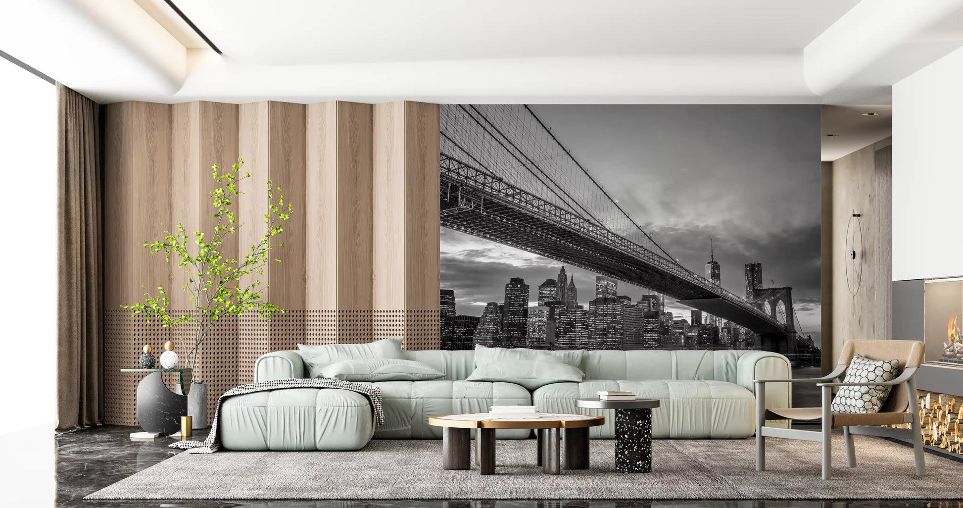 Cloudy sky weighs beside the lounge with this NYC Monochrome wall mural
