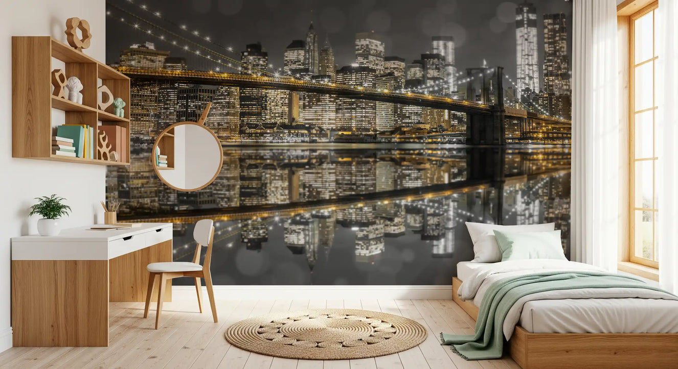 City of Gold & Gray: NYC Nightscape Wall Mural